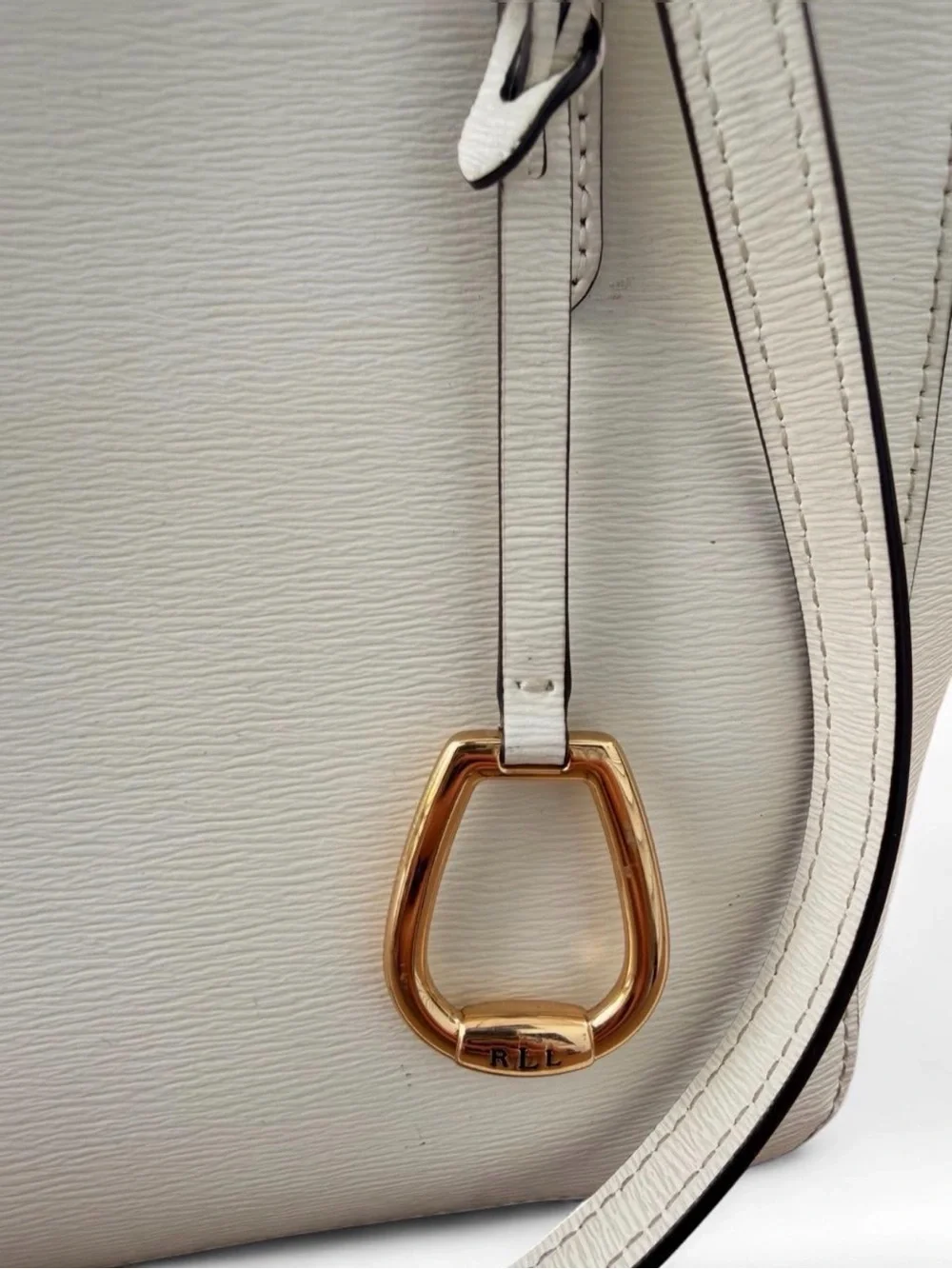 Lauren Ralph Lauren Cream Leather Tote with Gold Hardware